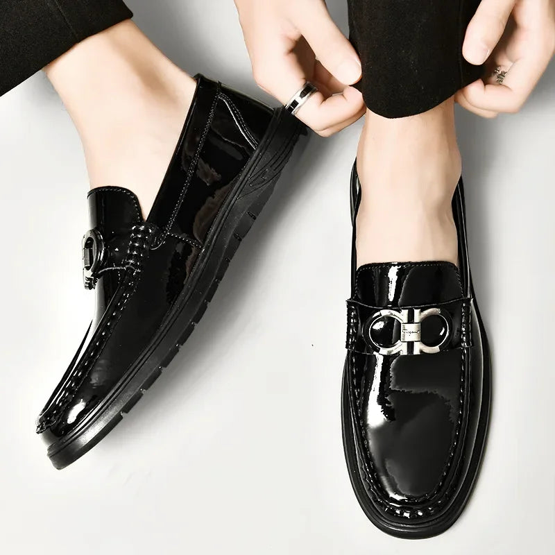 Amazon Plus Size 47cow Leather Men's Shoes Mirror Bright Face Plaid Embossed British Style Casual Business Pants Shoes