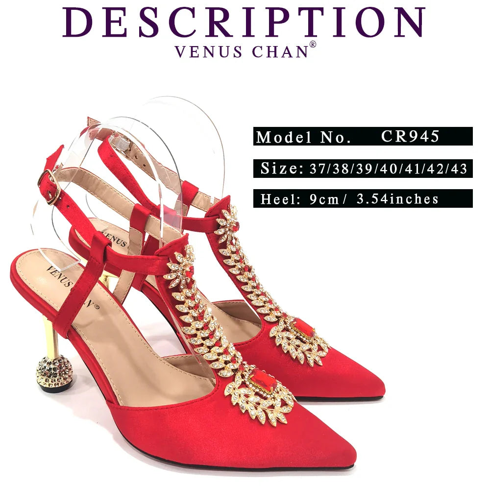 Pointed Toe Wedding Shoes And Bag, Full Diamond Decoration Metal Closure Bag