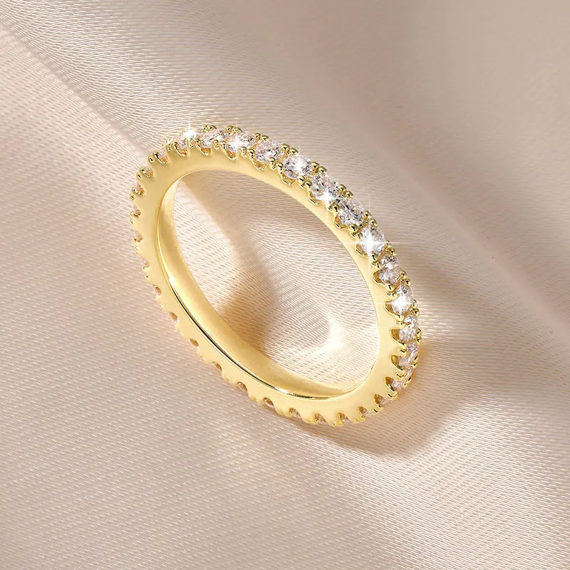 14k Gold Filled Full Eternity Ring Sparkling 2mm D Color Moissanite Stackable Band Finger Jewelry for Womem GRA Cerificate