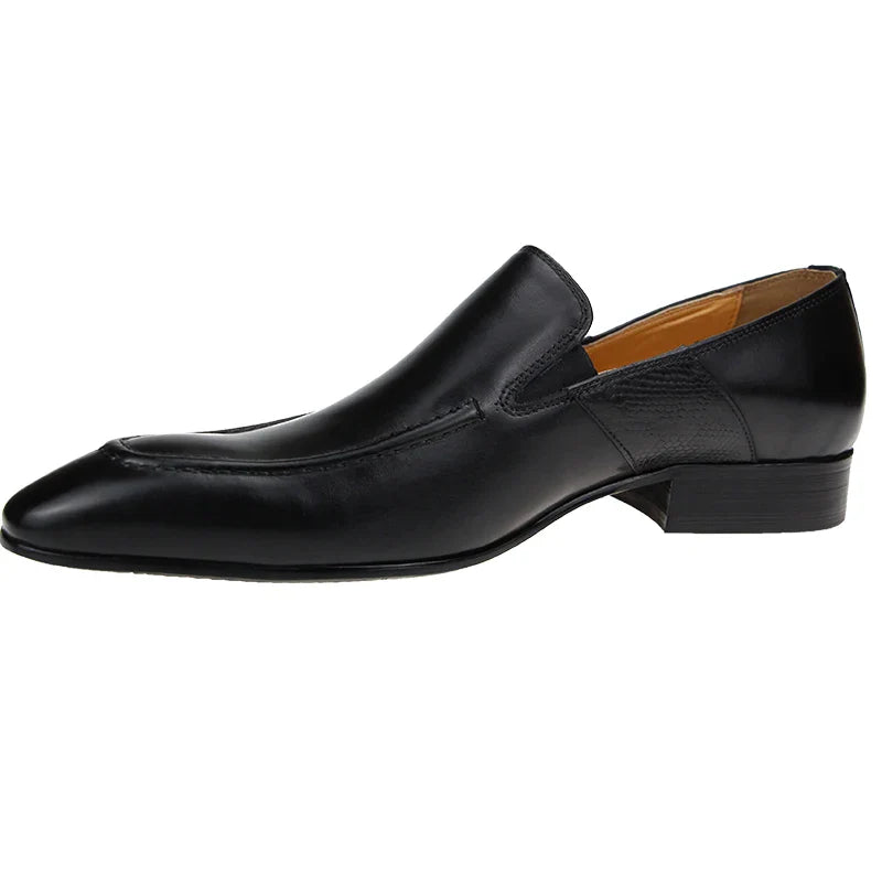 Purely Handmade Genuine Cow Leather Shoes Men's Sapato Social Formal Wedding Dress Shoes Loafers Pointed Toe Stylish Shoe