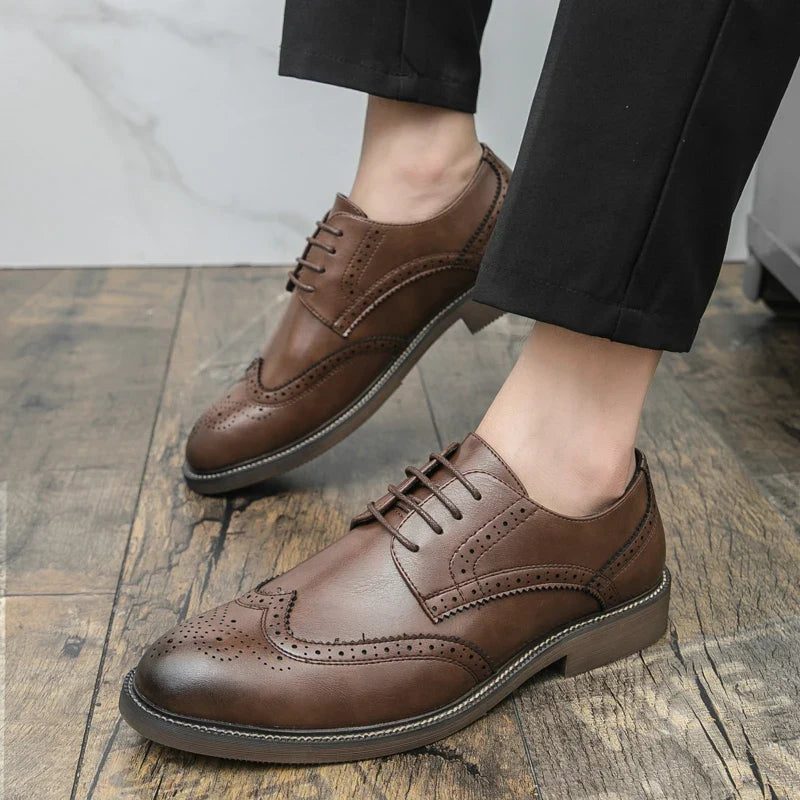 Handmade Mens Wingtip Oxford Shoes Grey Leather Brogue Men's Dress Shoes Classic Business Formal Shoe for Men Chaussure Hommes