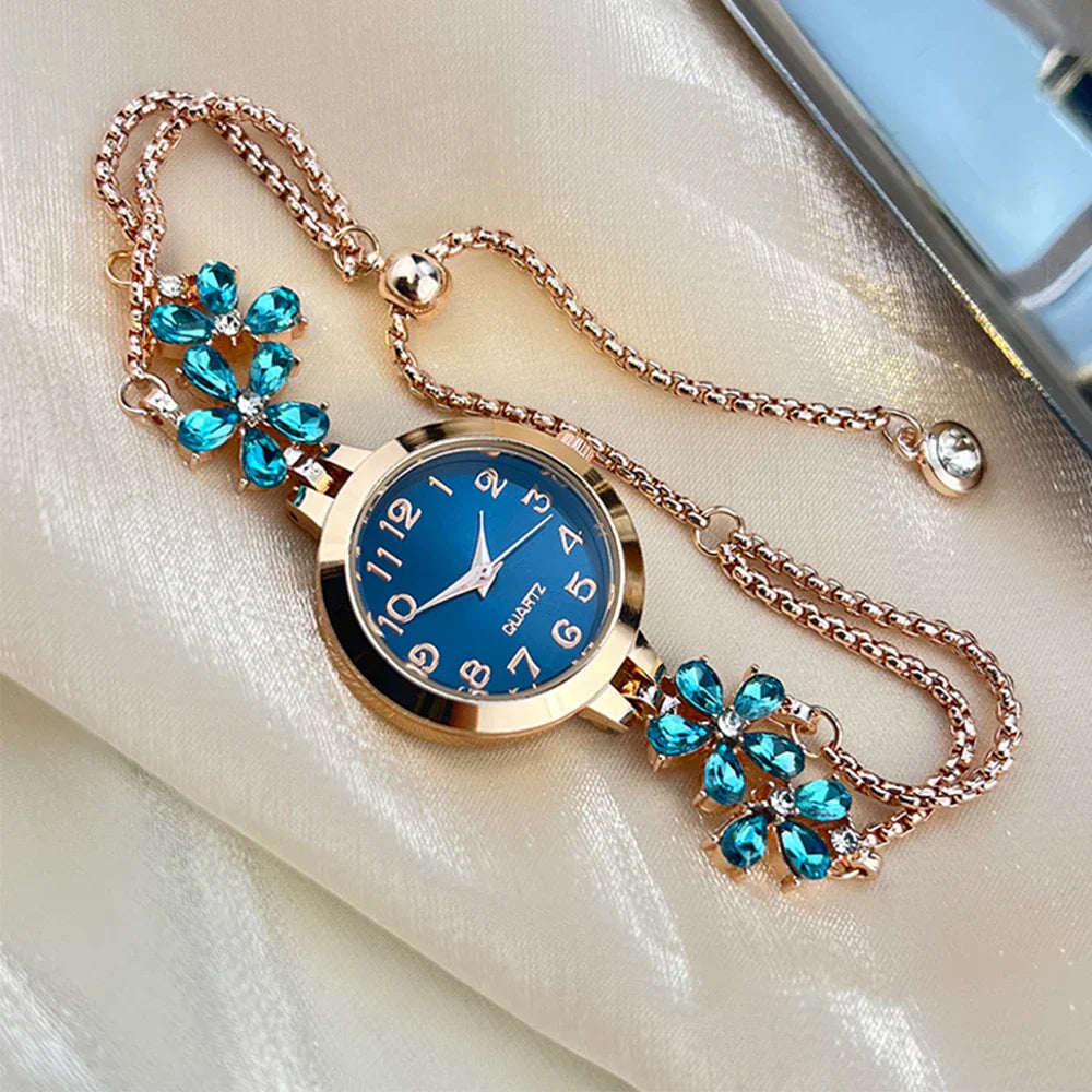 Live burst new diamond set flowers color diamond simple fashion pull bracelet watch women's watch