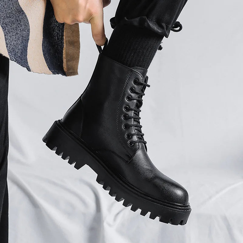 Fashion PU Leather Men Ankle Boots Outdoor Casual Shoes Lightweight Designer Mens Warm Work Boots 2024 Classic Handmade Boots