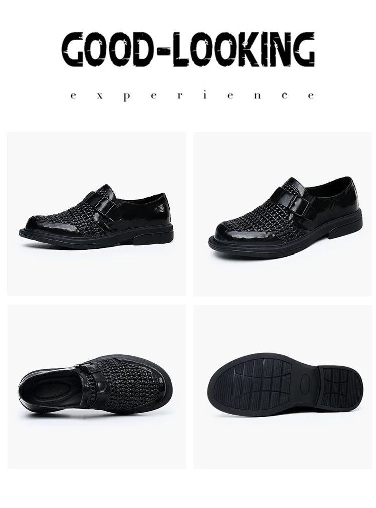 Breathable Hallow Business Leather Shoes for Men Buckle Designer Black Fashion Casual Shoe Male Summer British Elegant Shoes Man