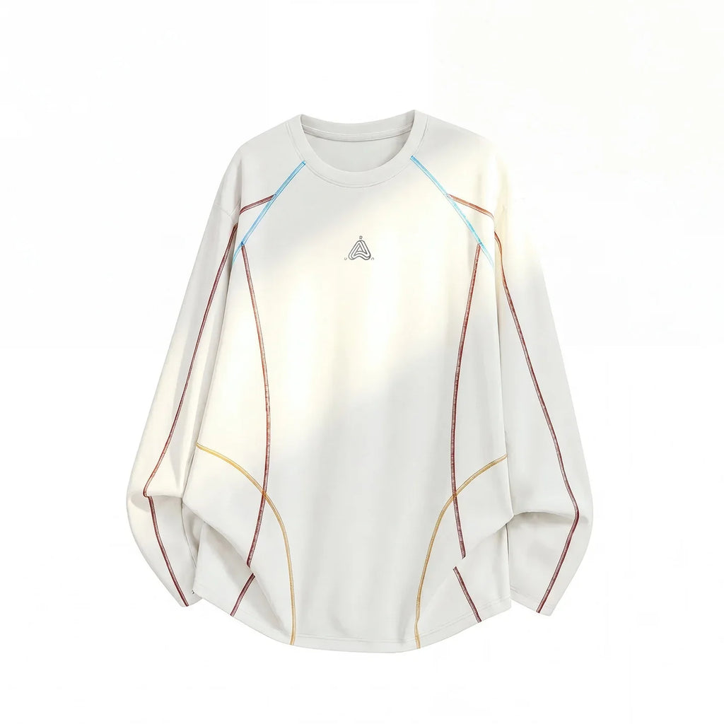 Men's Cool-Touch Contrast Stitch Long Sleeve T-Shirt – Loose Fit Moisture-Wicking Athletic Top for Autumn & Summer Sports