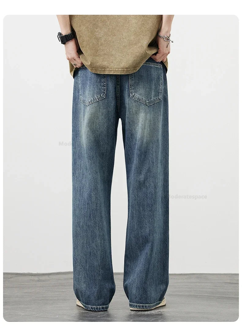 Korea Baggy Cargo Jeans Men Vintage Straight Ripped Y2k Pants Fashion Frayed High Street Distressed Denim Trousers Male Clothes