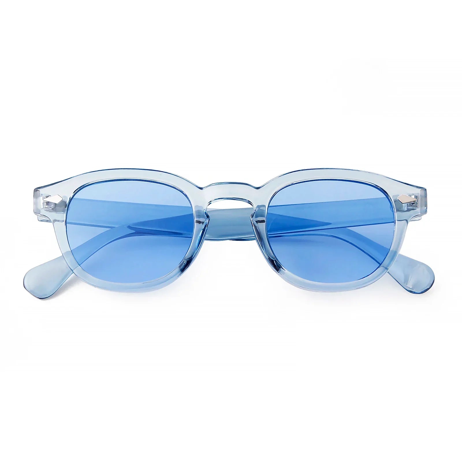 Fashion Transparent Blue Round Sunglasses Women Men 2024 Retro Rivet Tortoise Small Square Sun Glasses UV400 Lunettes De Soleil
