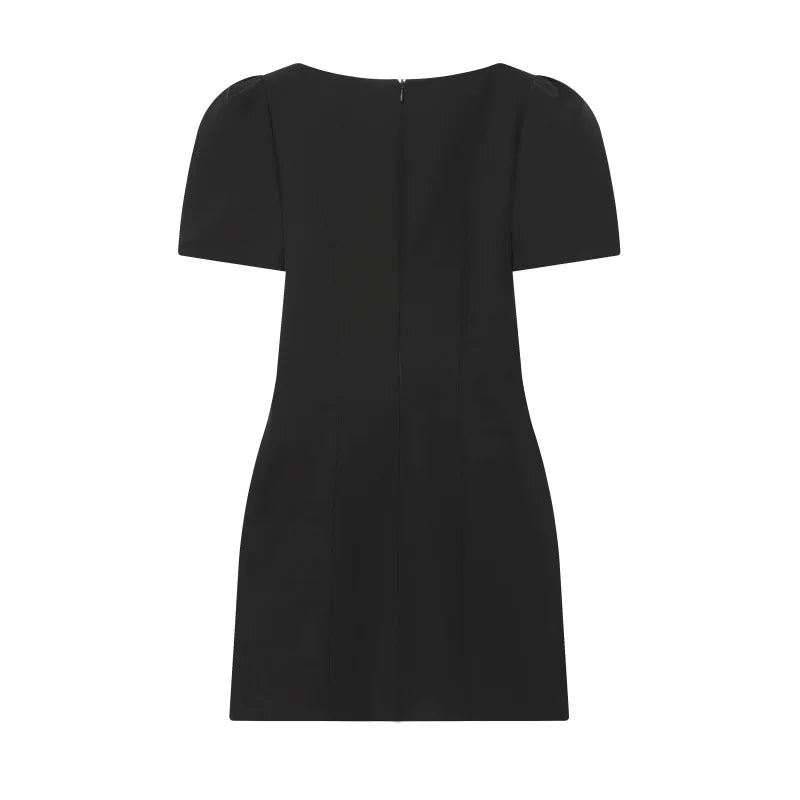 2025 women's new products are elegant and stylish Short dress with a boat neck and short sleeves with pleats  black dress