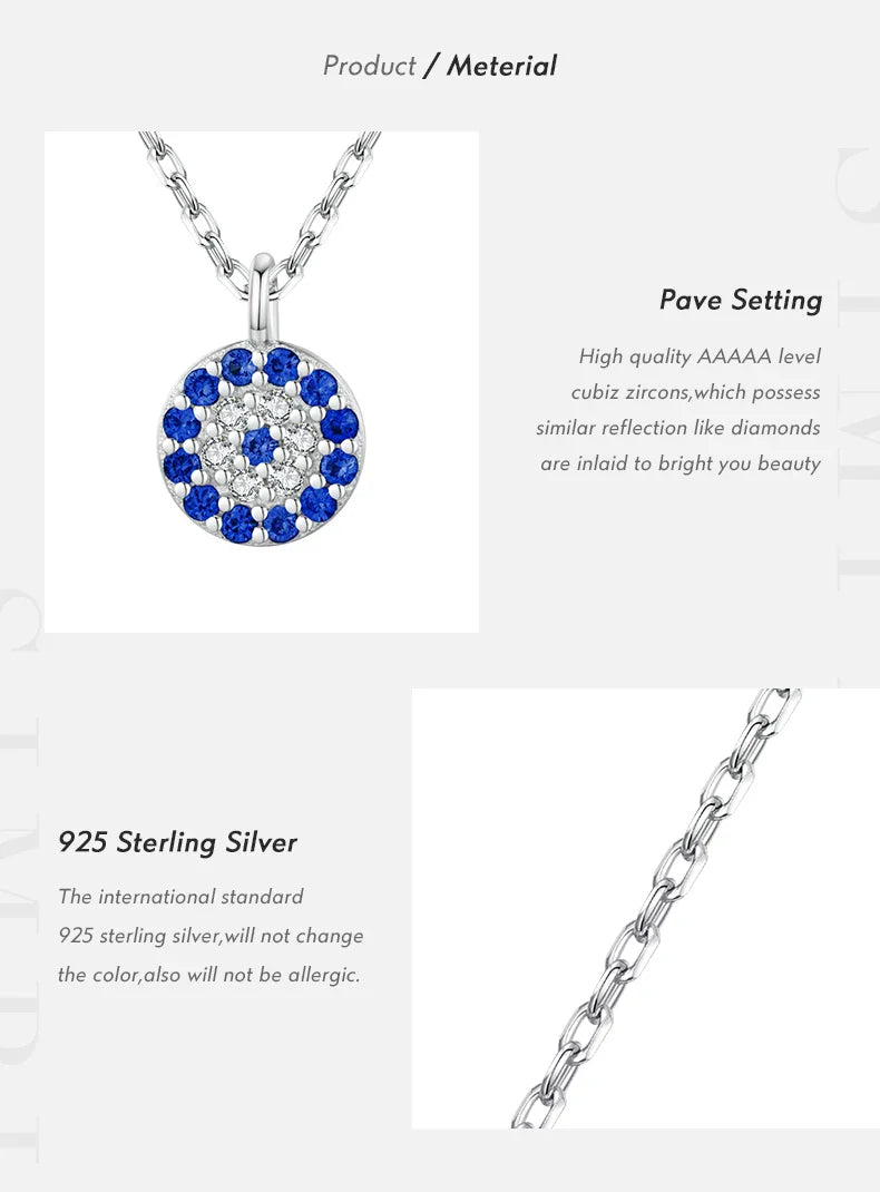 Blue Eye Necklace 925 Sterling Silver Zirconia Eyes Pendant Necklaces Trendy Link Chain Jewelry Gifts For Women Girls