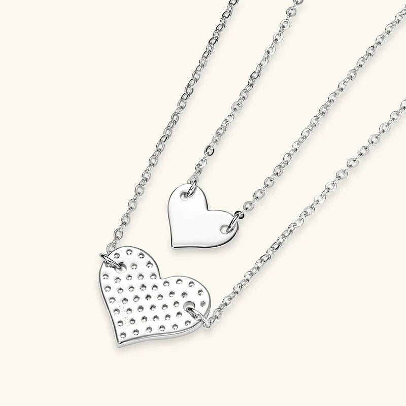 Collar Plata 925 Sterling Silver Heart Pendant Necklace 1.5mm&1.3mm Moissanite Necklaces For Women Double Chain Jewellry
