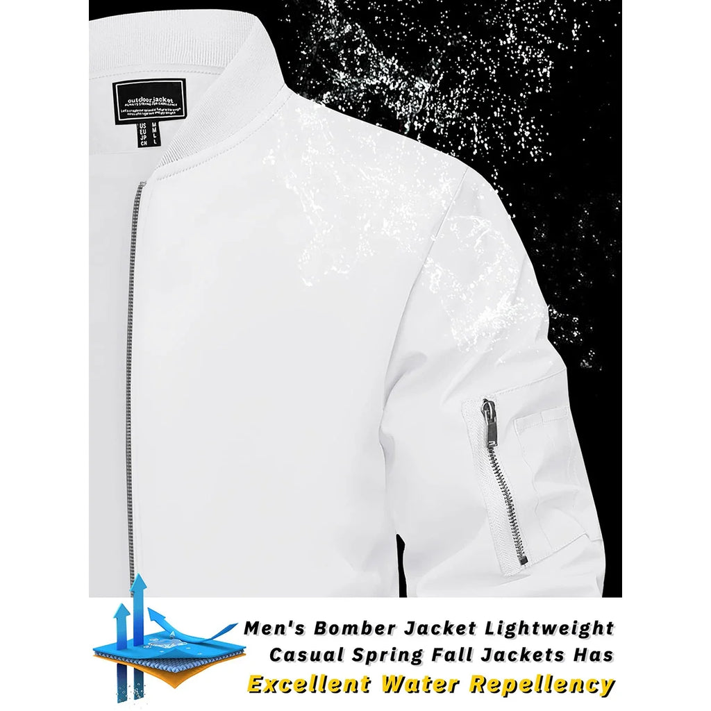 Men's Bomber Jacket Summer Autumn Thin Lightweight Casual Windbreaker Multi-pockets Full Zip Up Varsity Baseball Jacket