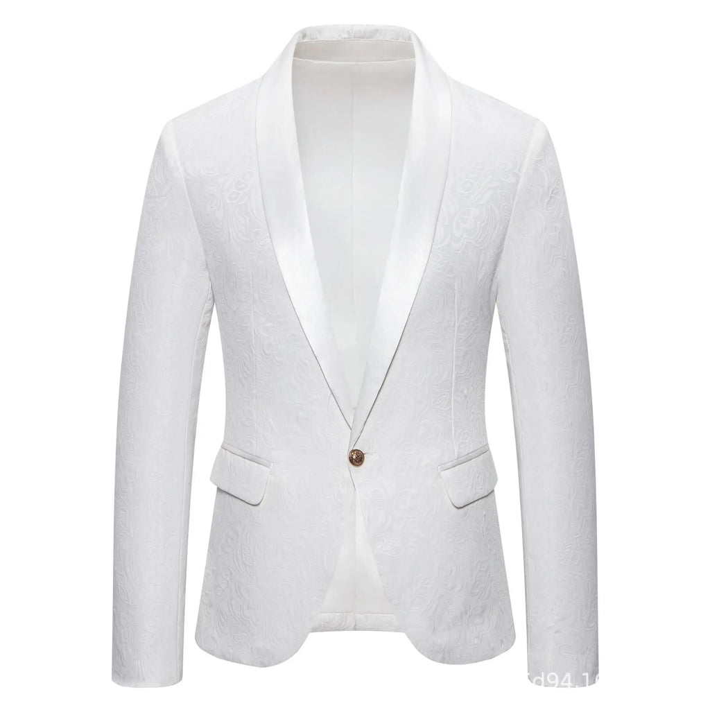 Men's Red Long-sleeved Suit Jacket, Black Collar Single-button Formal Coat, Available in Blue, Purple, Green, and White Blazers