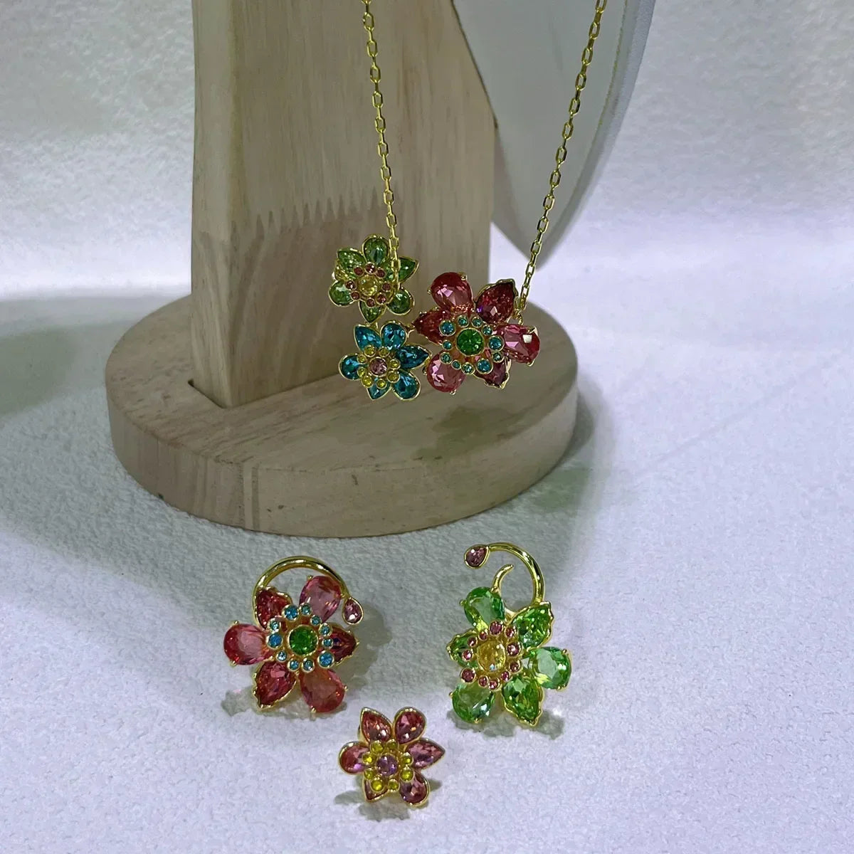 Flower Crystal Boutique Irregular Original Jewelry Set New Color Earring Exquisite Necklace Ring Bracelet Wedding Gift for Women