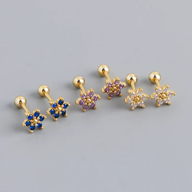 925 Sterling Silver Fashion Korean Petal Screw Bead Stud Earrings for Women Charm Ear Bone Piercing Jewelry Accessories