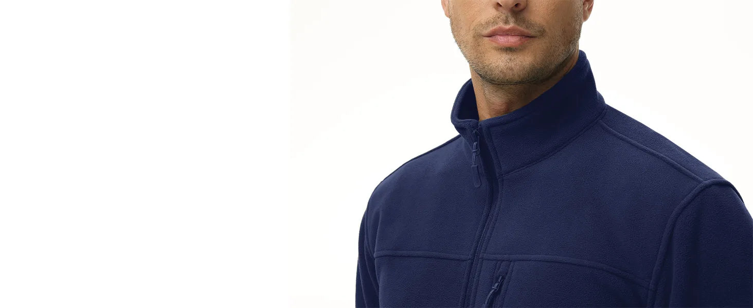 Men's Thermal Warm Fleece Jacket Stand Collar Full Zip Windbreaker Multiple-pockets Outerwear Working Hiking Coat