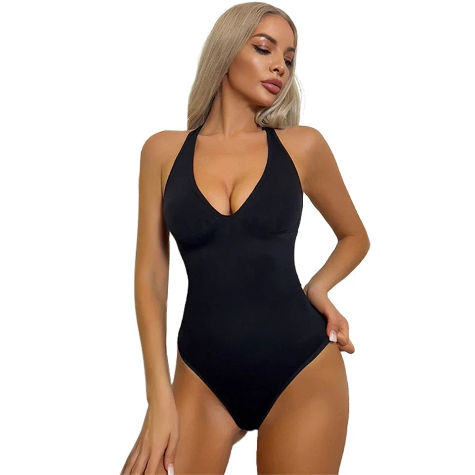Wechery Slimming Underwear Bodysuits Tummy Reducing  Waist Trainer Shapewear Sexy Deep V Halter Top Two Ways To Wear