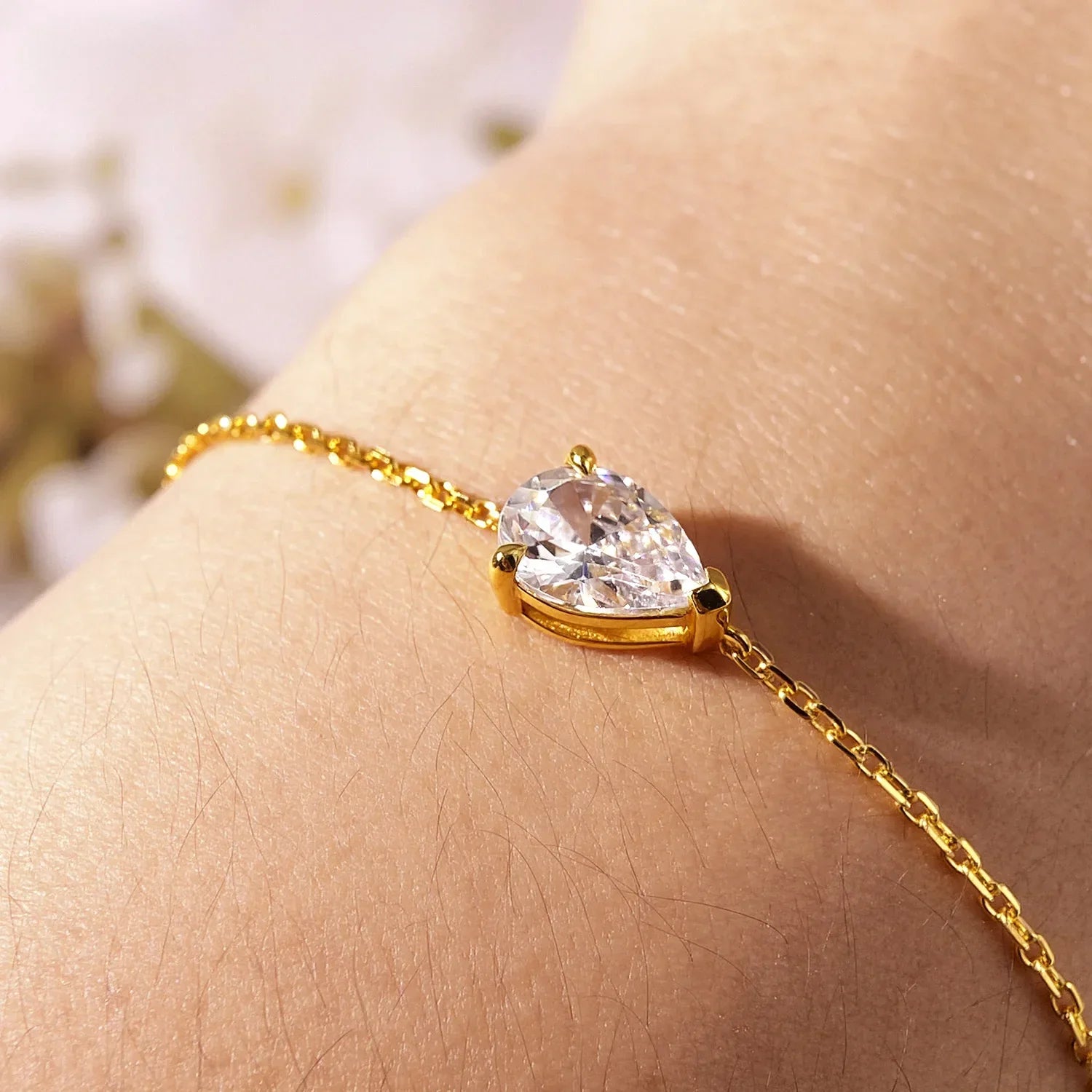 2CT Water Drop Moissanite Bracelet Can Pass Diamond Test 100% S925 Silver Plated 18K Gold Adjustable chain for Women