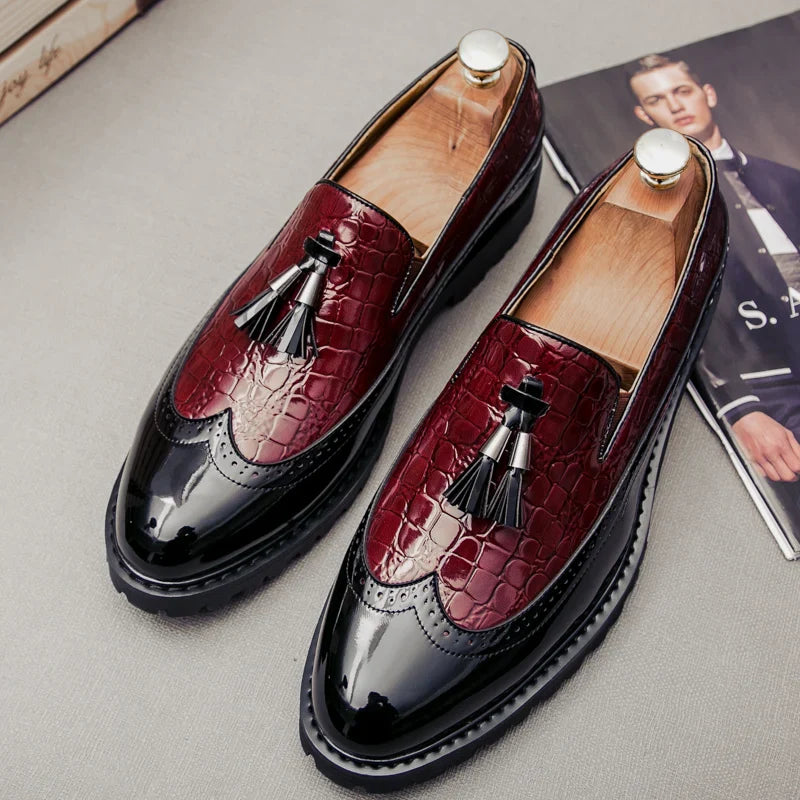 2026 new lazy man slip-on bean shoes men's business casual crocodile print 46 large size fringed leather shoes men