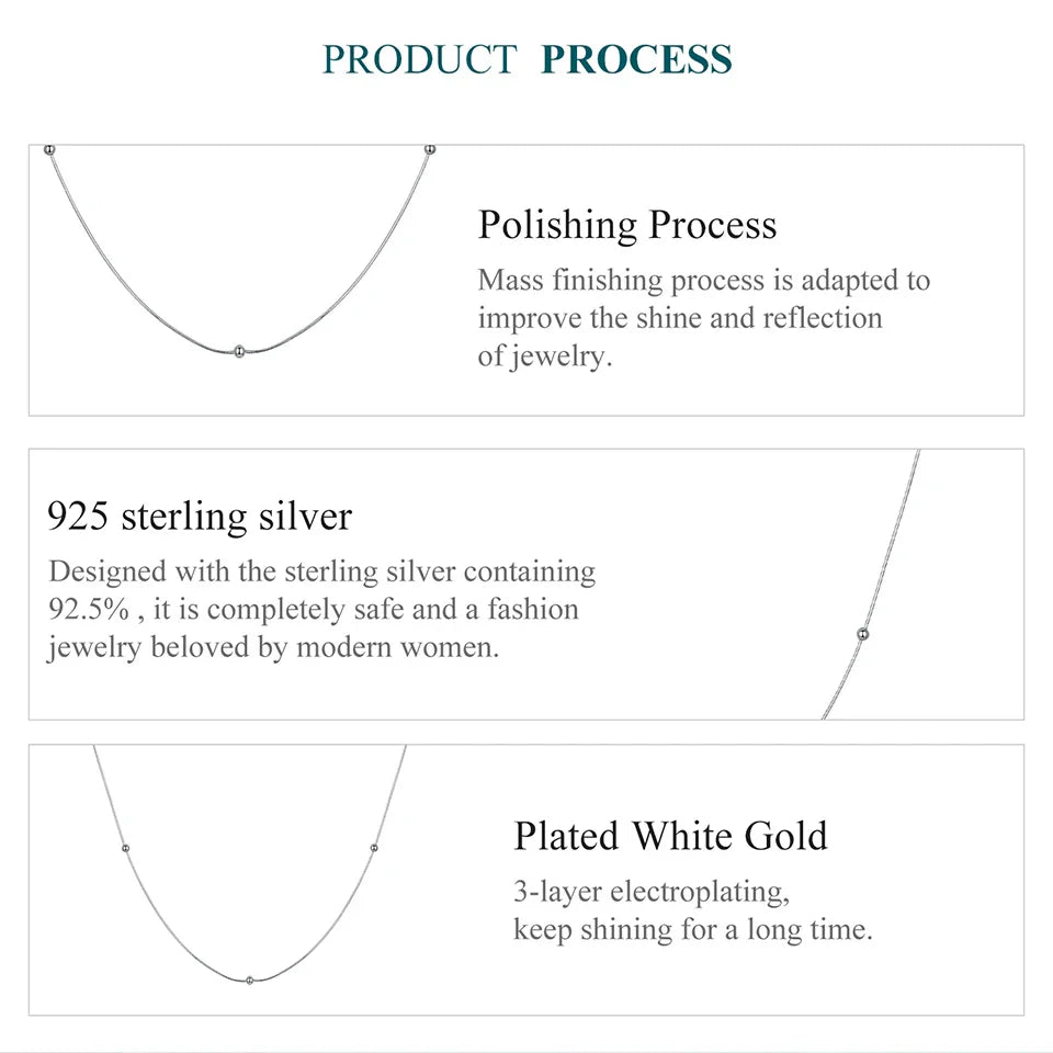 Gold Plated Beads Snake Chain Necklace for Women, 925 Sterling Silver Adjustable Basic Chain Necklace Wedding Jewelry