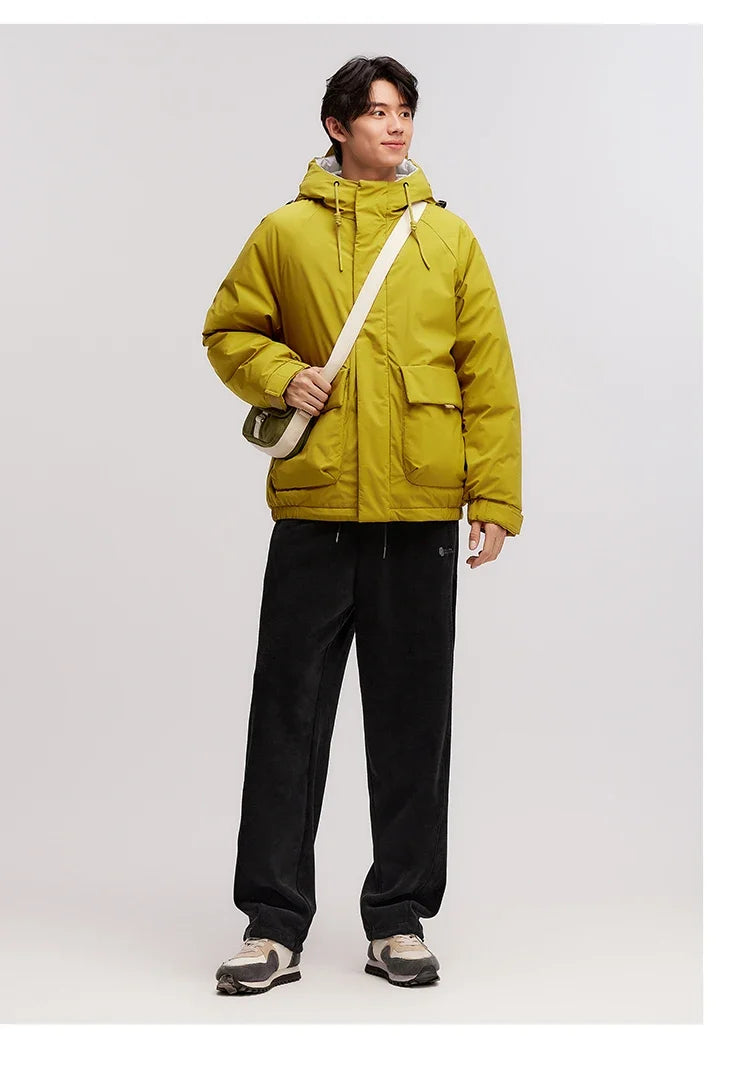 Down Jacket Men 2024 Winter New Large Pocket Workwear Coat Loose Hooded Top Fashion Raglan Sleeve Down Jacket