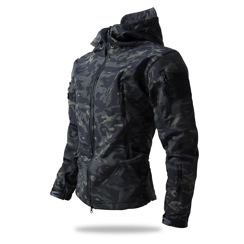 Lurker Shark Skin Soft Shell سترة تكتيكية للرجال، معطف بغطاء للرأس مقاوم للماء من الصوف، ملابس صيد، جاكيت مموه جديد للخريف في الهواء الطلق