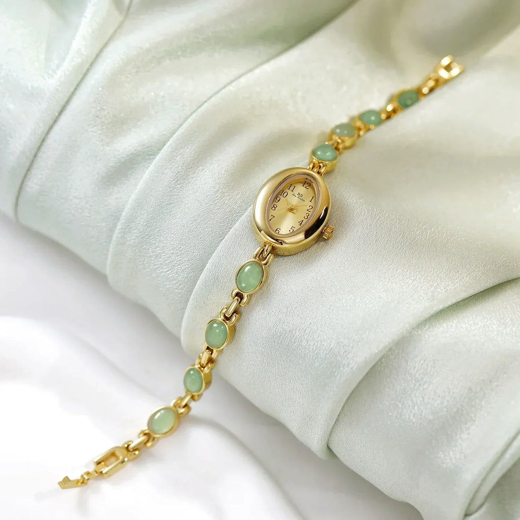 2026 Women quartz Watch Luxury Brand Retro Natural Dongling Stone Hotan Jade Waterproof Ladies Advanced Chain Wristwatches gift