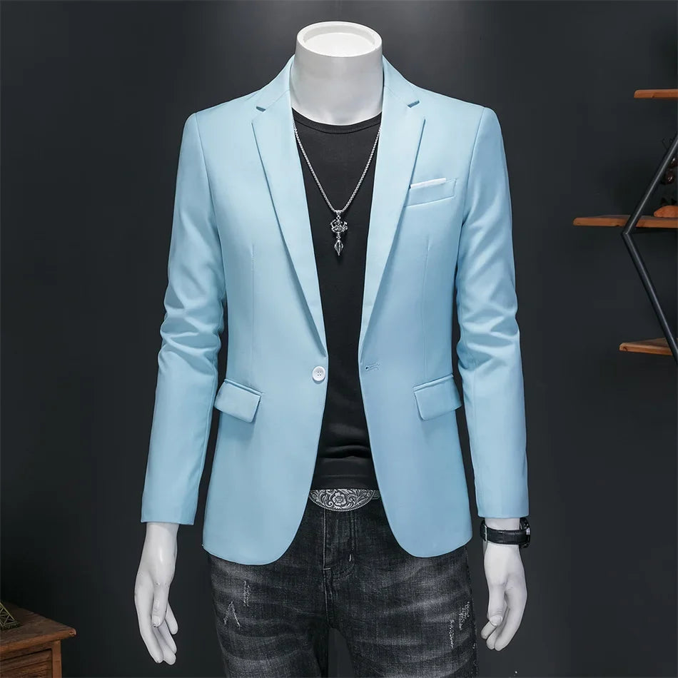 Plus Size 6XL-M Fashion Mens Solid Color Suit Jacket High Quality Business Slim Fit Casual Blazers Formal Social Wedding Tuxedo