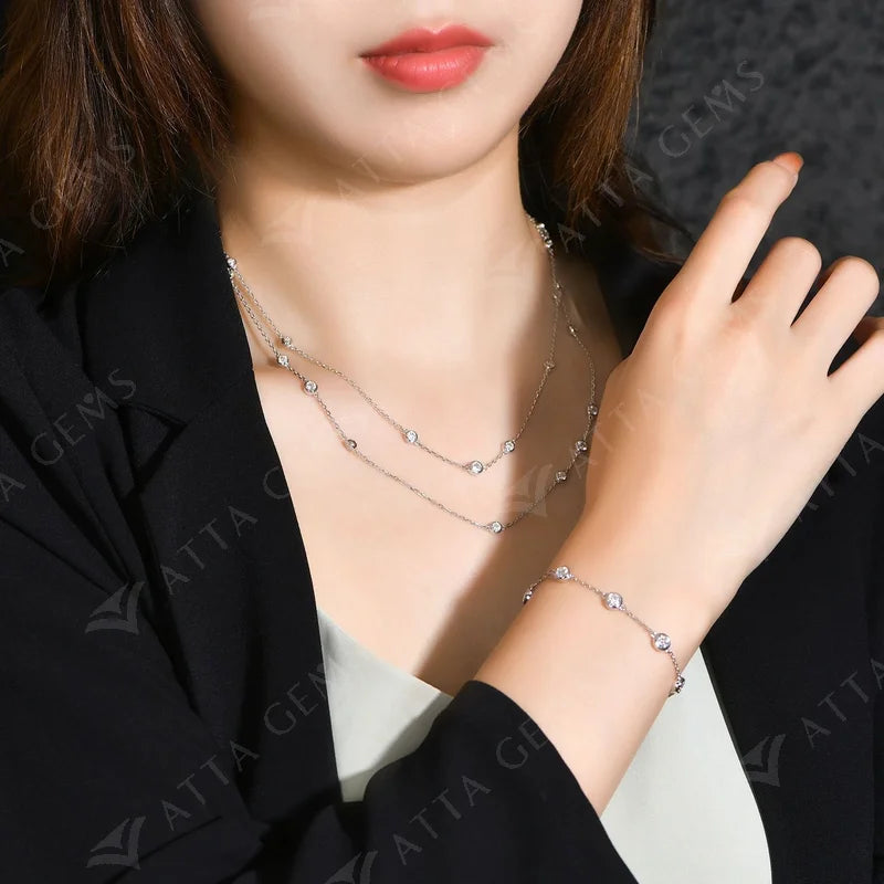925 Silver Necklace Chain Round Cut 3.5mm D Color Moissanite Necklace for Women Elegant Charms Fine Jewelry Pass Test
