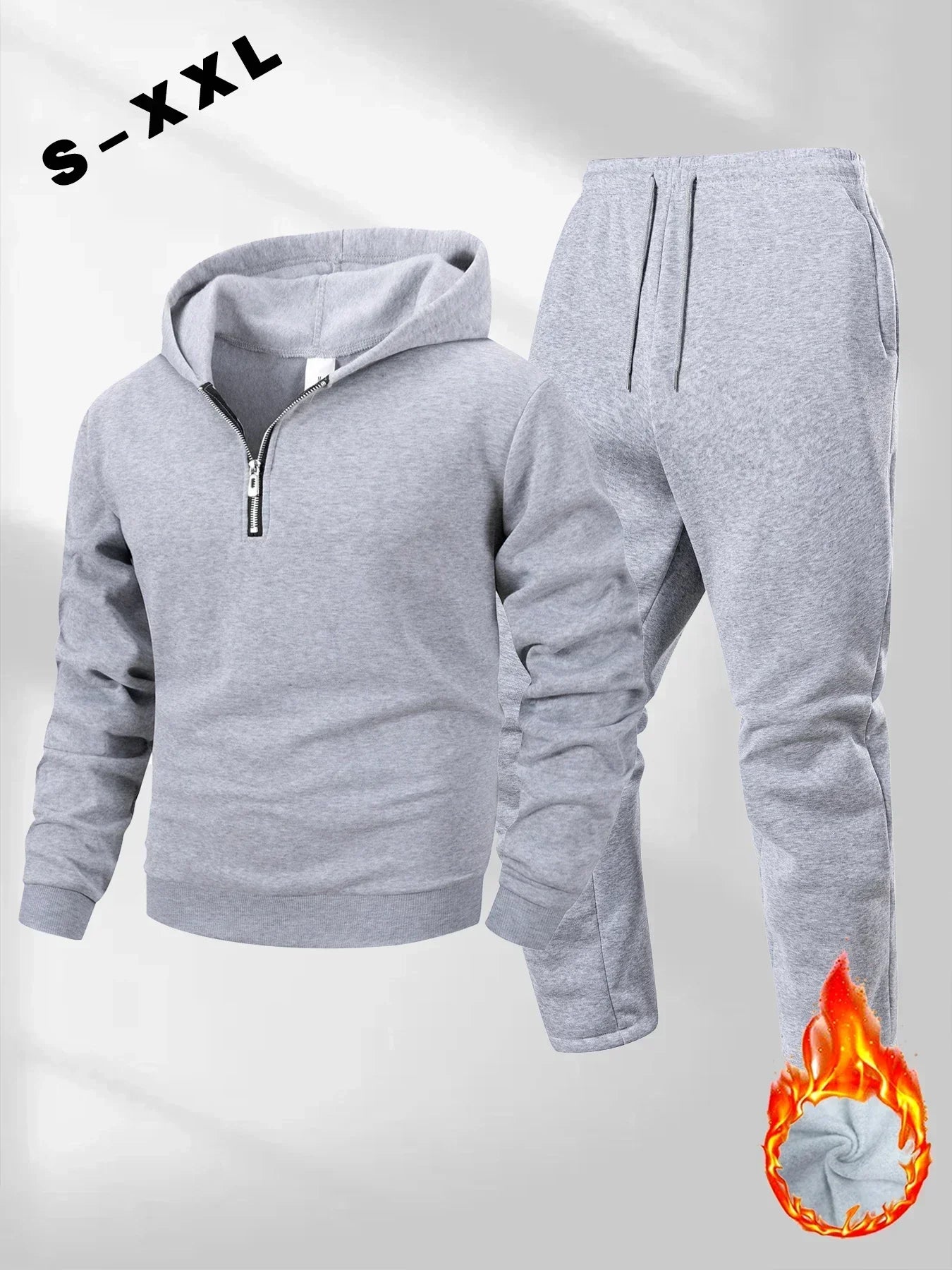 Men's Half Zipper Hoodie Pants Set Autumn Winter Solid Color Sweatshirt Pants Suit Fashion Casual Sports Set S-2XL Tracksuit