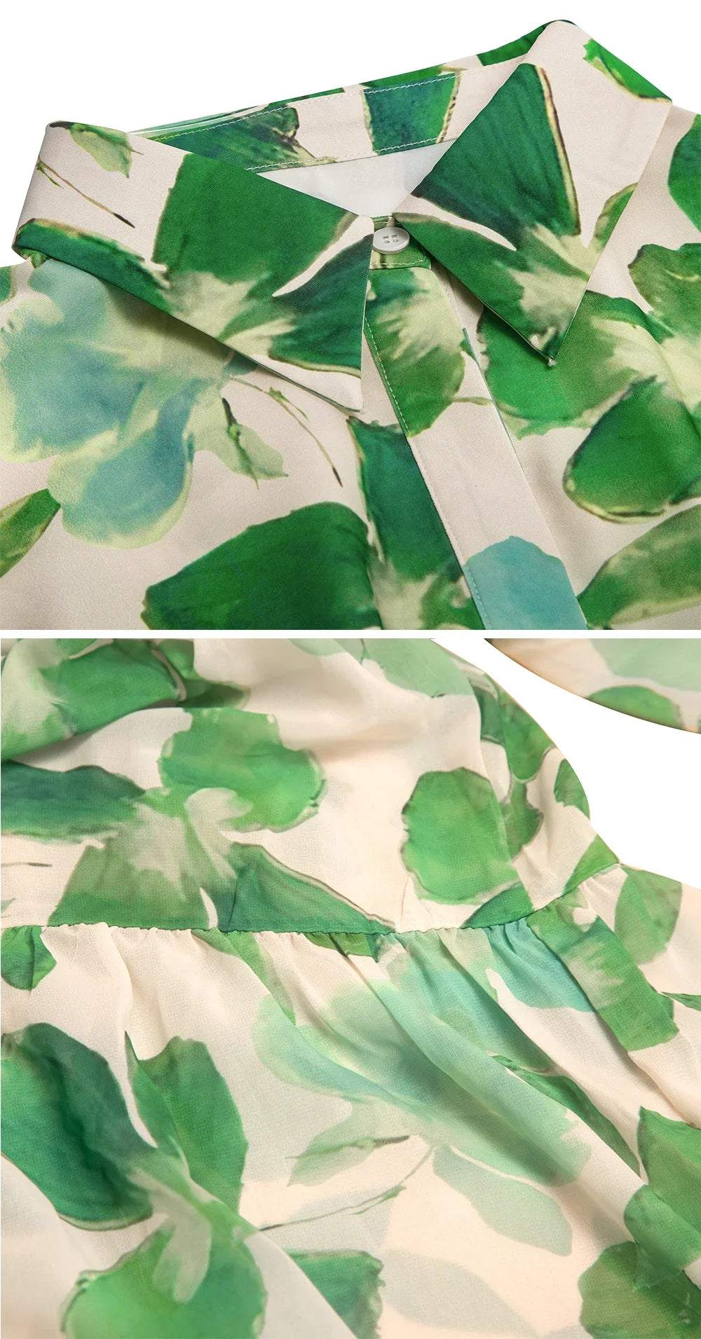 Women's Dress 2025 Spring New Long Sleeve Collar Green Flower Vacation