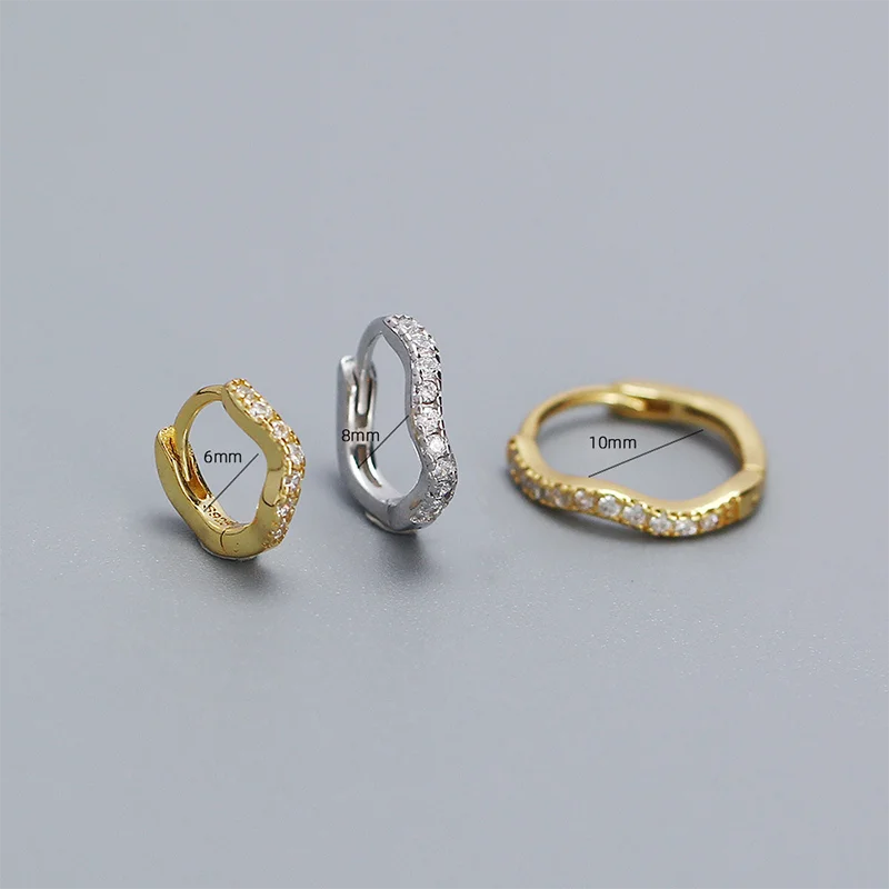 925 Sterling Silver Fashion Statement Gold Wavy Geometry Huggies Hoop Earrings for Women Bohemian Jewelry Ear Buckle Gift