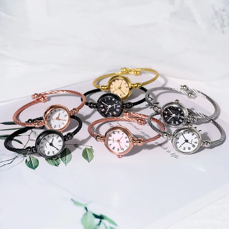 Women Watches Small Gold Bangle Bracelet Watch Stainless Steel Retro Ladies Quartz Wristwatch Clock Fashion Dress Watch