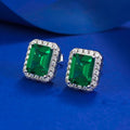 100% 925 Sterling Silver 6*8mm Synthetic Emerald Stud Earrings For Women Sparkling Wedding Party Fine Jewelry Wholesale