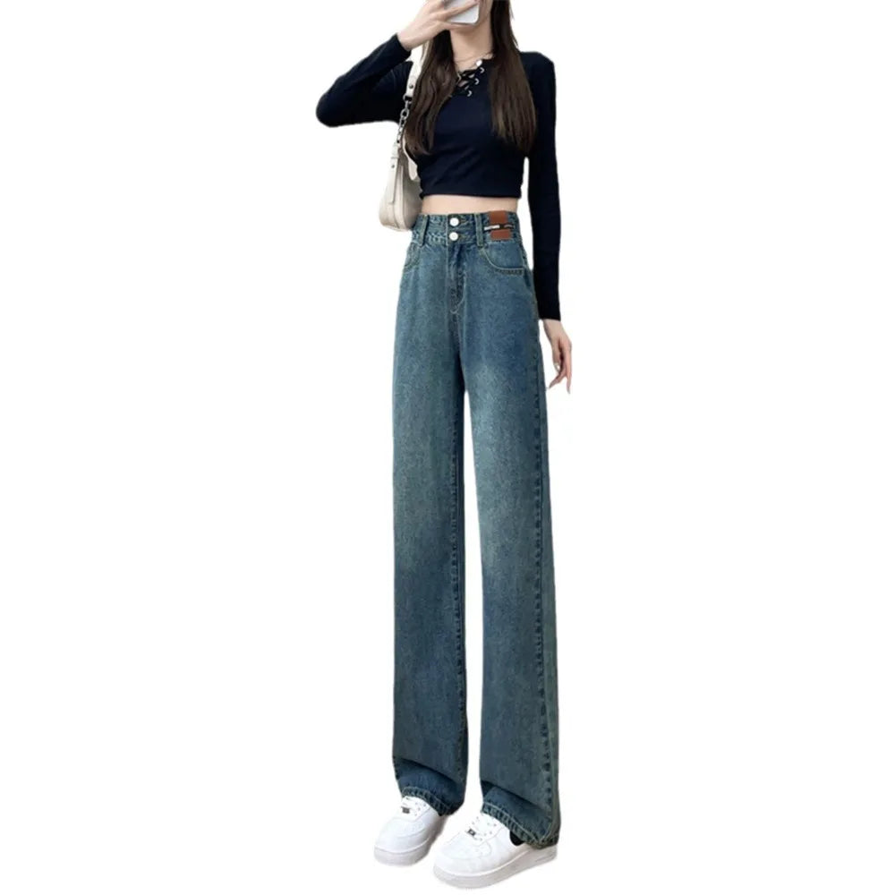 High Waist Solid Casual Denim Pants