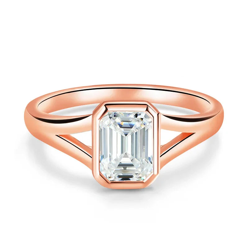 1CT 2CT Emerald Cut Moissanite Wedding Ring for Women Solitaire Lab Diamond Jewelry S925 Sterling Silver Plated 18K Gold