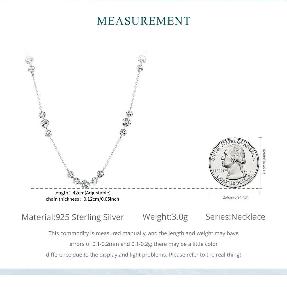 925 Sterling Silver Dancing Zircons Necklace Sparkling Crystal Round Beads O-Chain Link Original for Women Stacking Gift
