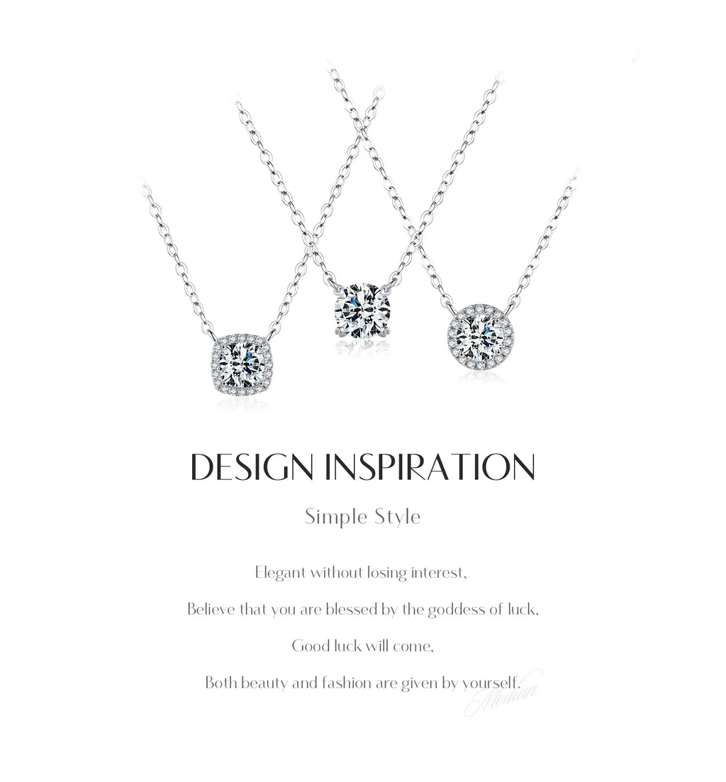 MODIAN Square & Round Halo Moissanite 925 Sterling Silver Pendant Necklace D Color VVS1 Lab Diamond Necklace For Women Jewelry