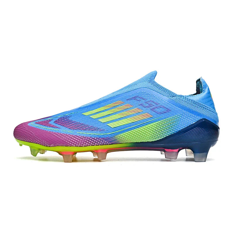 2712 Without-Lace Mens Soccer Shoes F50 SLIP-ON Non-Slip Turf Soccer Cleats Boys TF/FG Training Football Boots Chuteira Campo