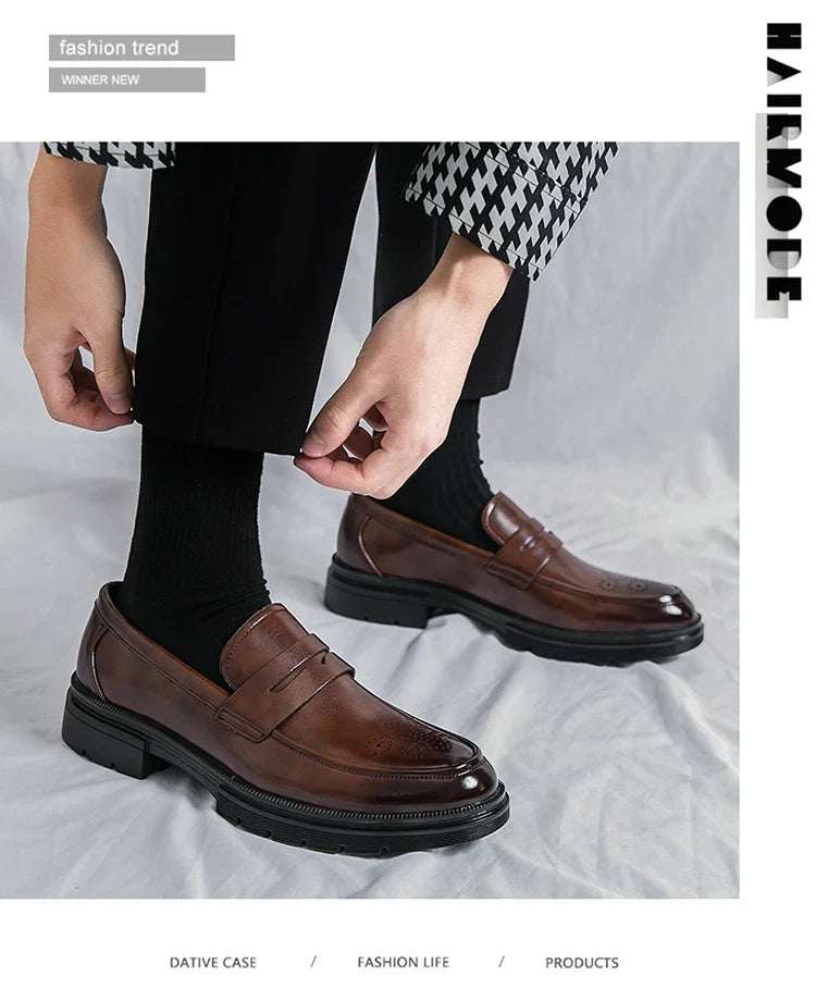 Spring and autumn men's business casual shoes breathable carved leather shoes British fashion platform pointed leather shoes 46