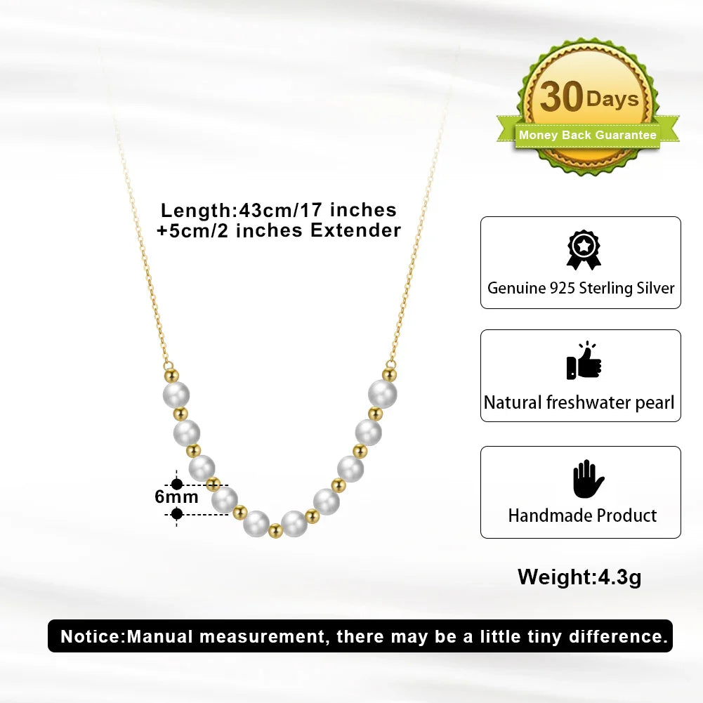 14K Gold 925 Sterling Silver Pearl Necklace with 3-4mm Handmade Natural Baroque Pearl Tiny Chain for Women GPN19