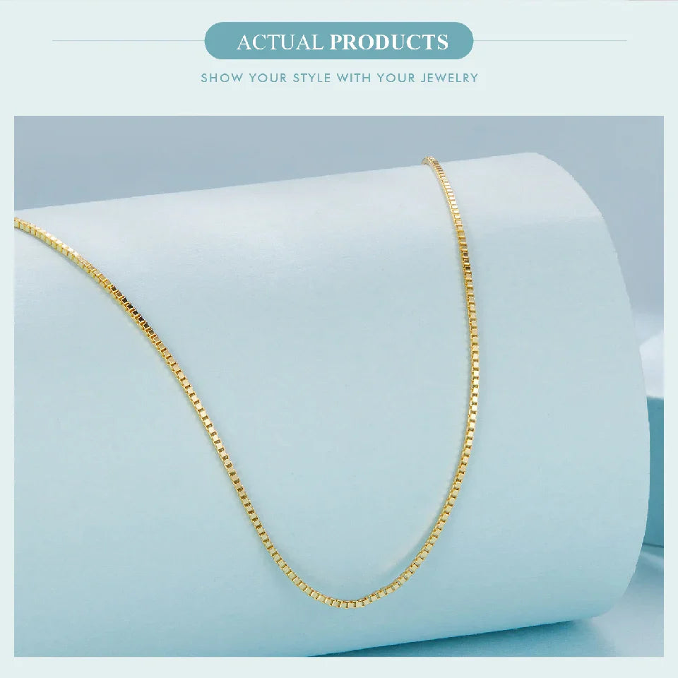 Solid Gold Over 925 Sterling Silver Chain Necklace for Women Teens DIY, 0.8mm Box Chain Super Thin & Strong Basic Chain