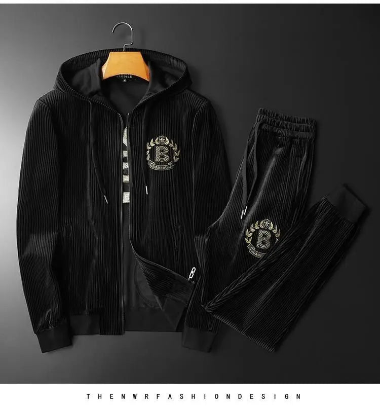 Hoodies For Men Autumn and Winter high quality Gold Velvet Thickened suit plus size Sports suit Two-piece Set pant sets