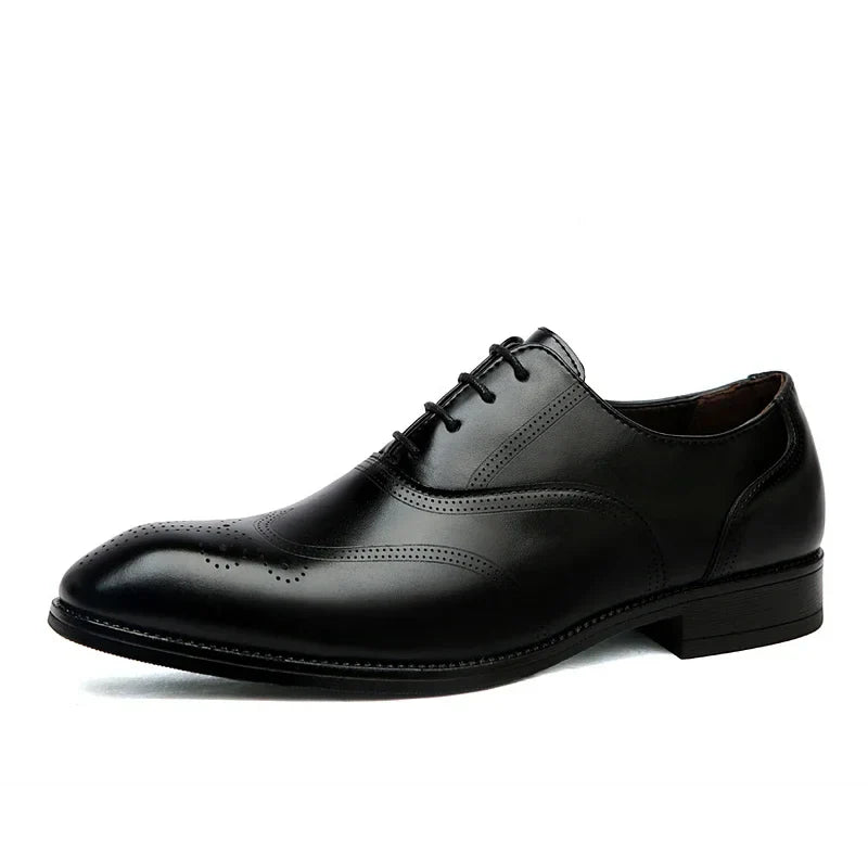Luxury Brand Men's Glossy Leather Shoes Classic Brogue Shoes Lace Up Men's Office High-quality Business Shoes Big Size：38-48