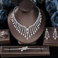 Luxury  4 Pieces Bridal Wedding Jewelry for Women Cubic Zirconia Water Drop Earrings Tassel Necklace Jewelry Sets Party Gift