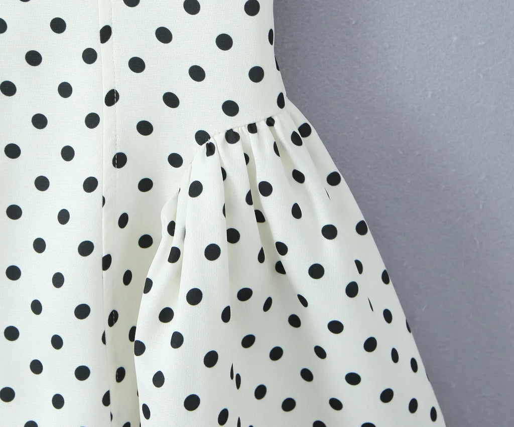 French Style Retro Polka Dot Deep V Halter Dress Women Sexy Backless A-line Slim Sweet Elegant Mini Dresses Summer Robe