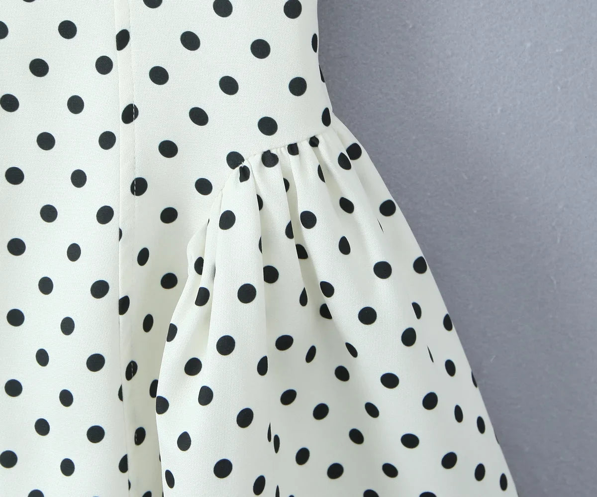 French Style Retro Polka Dot Deep V Halter Dress Women Sexy Backless A-line Slim Sweet Elegant Mini Dresses Summer Robe