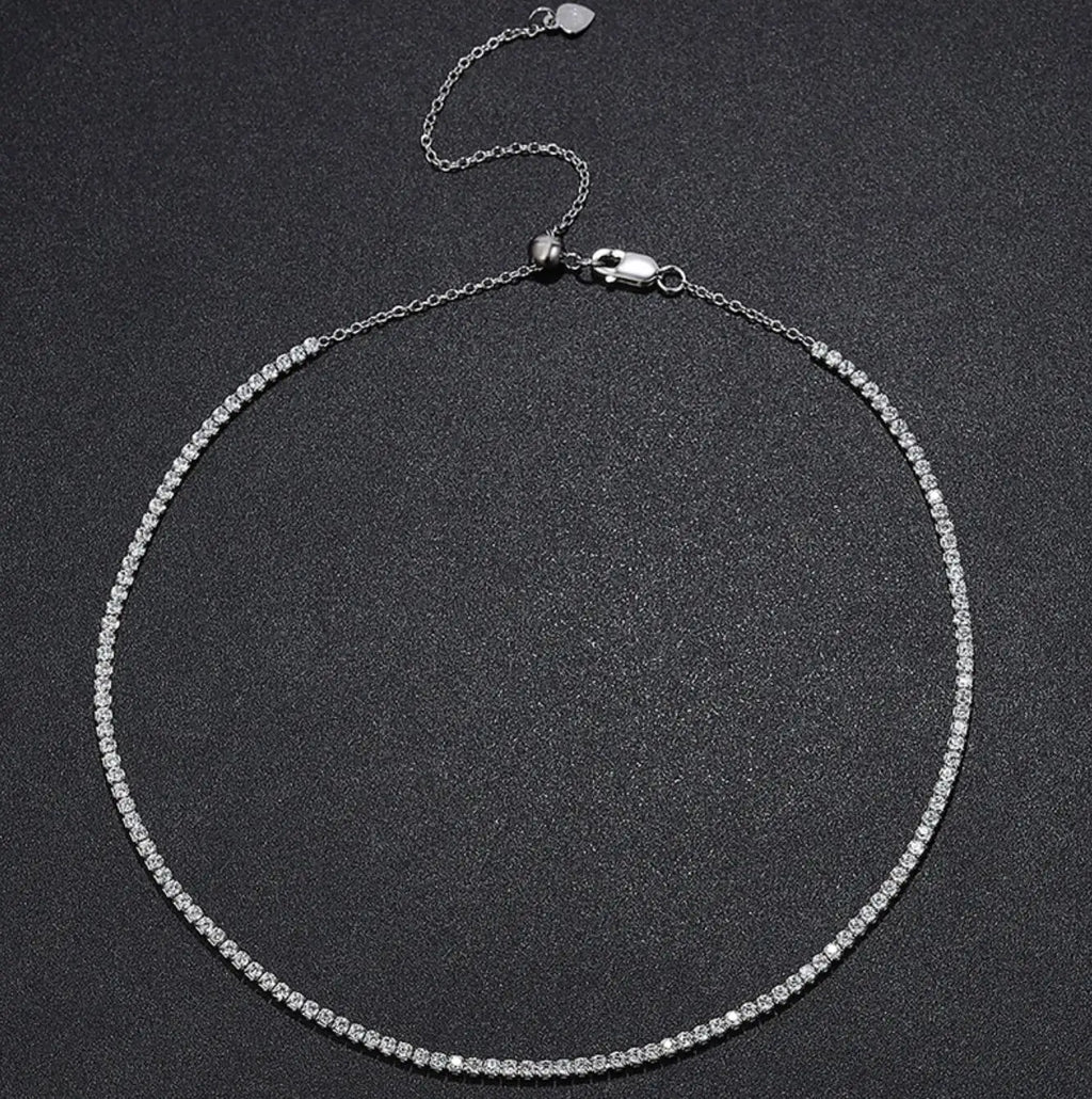 Full 2mm Moissanite Tennis Necklace Chain for Women 100% Original Certified S925 Sterling Silver Diamond Choker Neck Adjustable