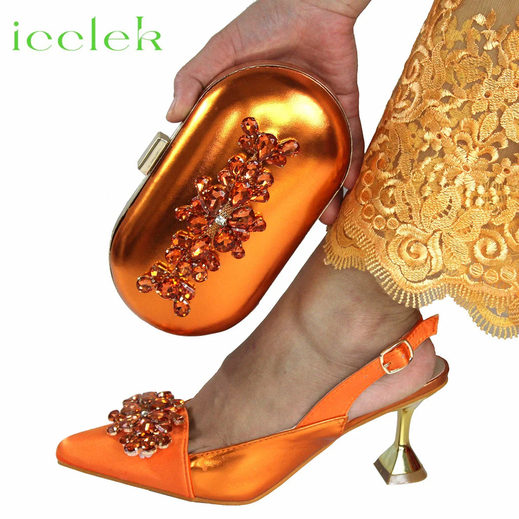 Comfortable Heels and Bag Set in Red Color for Party
