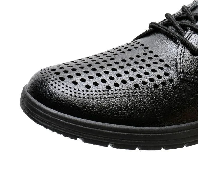 2026 Summer Men Sandals Business Casual Leather Hollow Out Shoes Breathable Soft Sole Clogs Fashion Comfortable Outdoor Slides