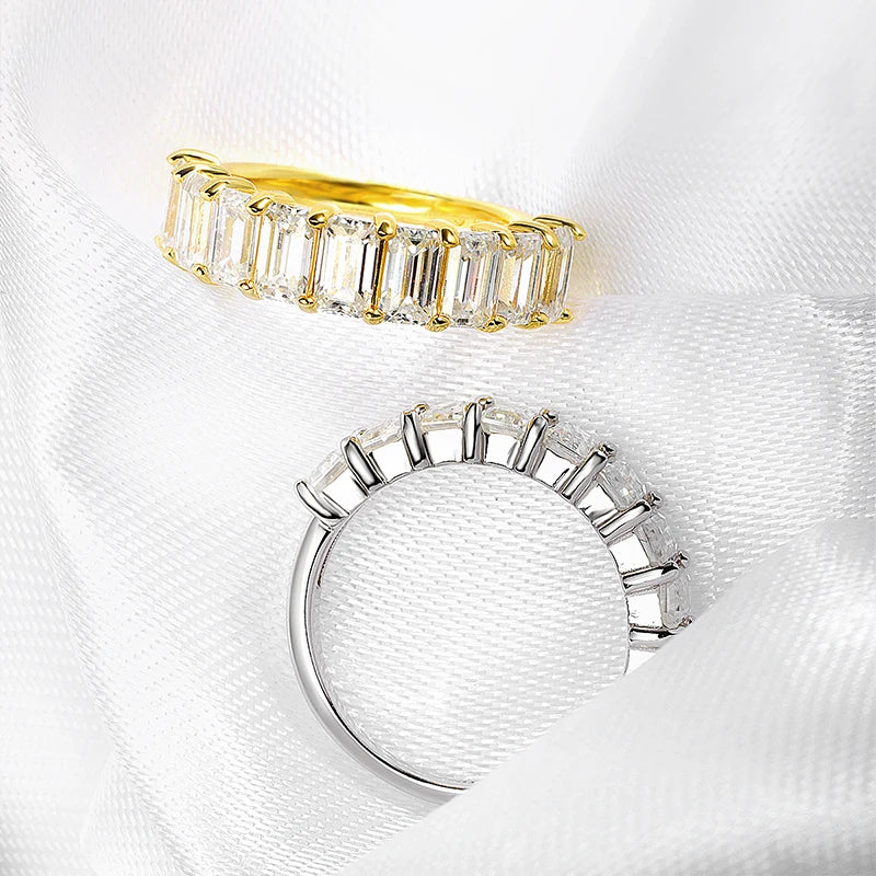 Each 3*5mm 0.5CT Emerald Cut Moissanite Ring for Women 1/2 Eternity Bands Lab Diamond Jewelry Pure 925 Silver Girl Ring
